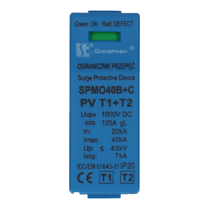 Warystorowy ogranicznik przepięć do instalacji fotowoltaicznych PV 3P, 1000V DC, 7kA,  typ 1+2 (klasa B+C)  - Poglądowe zdjęcie